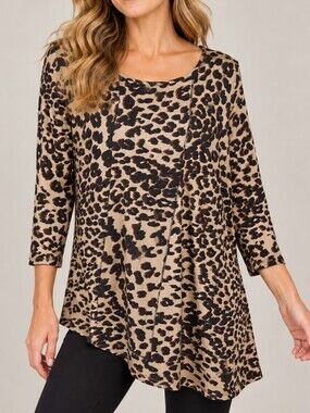 ZENERGY BY CHICO'S | Women's Brown Leopard Print Asymmetrical Hem Blouse Size L